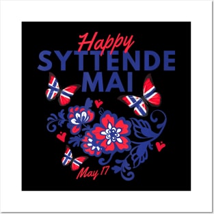 Syttende Mai 17 May Norway Rosemaling Butterflies Flag Posters and Art